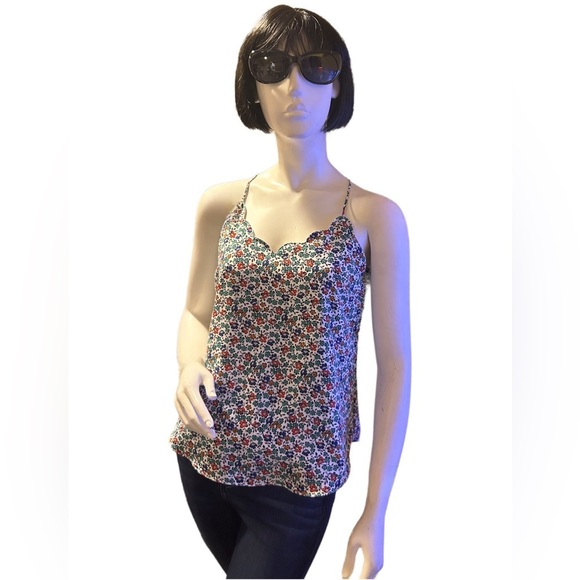J. Crew Spaghetti Straps Floral Scalloped Top Size 2 - Picture 2 of 5
